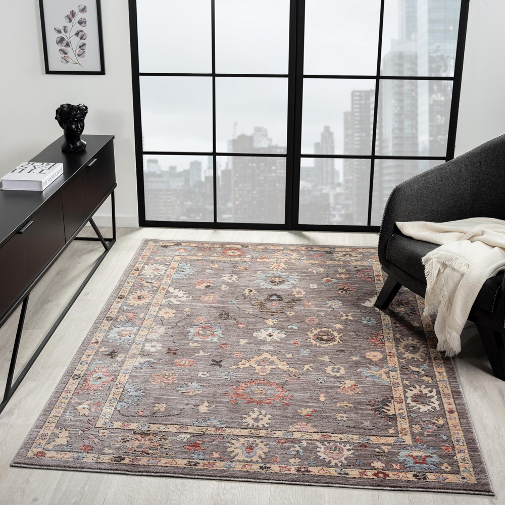 Alia 428GL Traditional Border Rugs in Grey Anthra